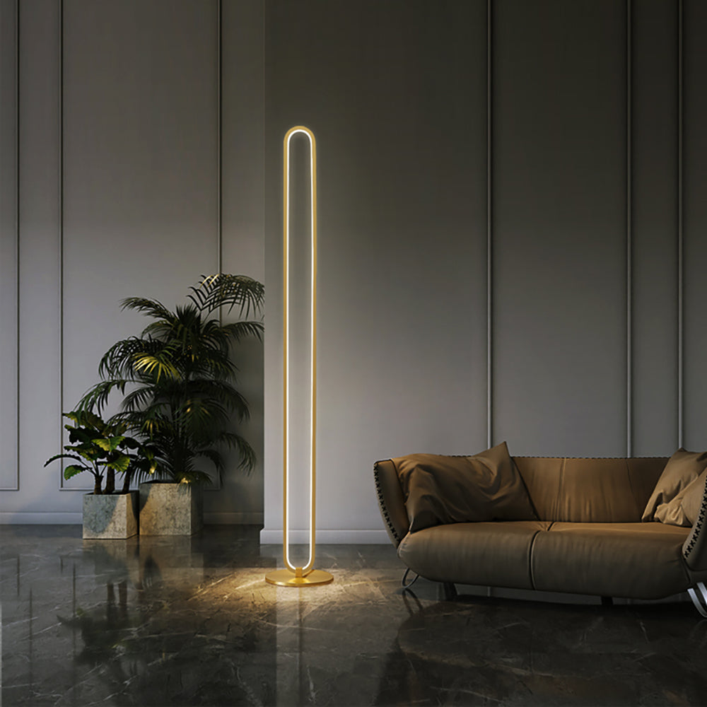 Modern Linear LED Floor Lamp Gold Metal Base Brass Standing Lamp