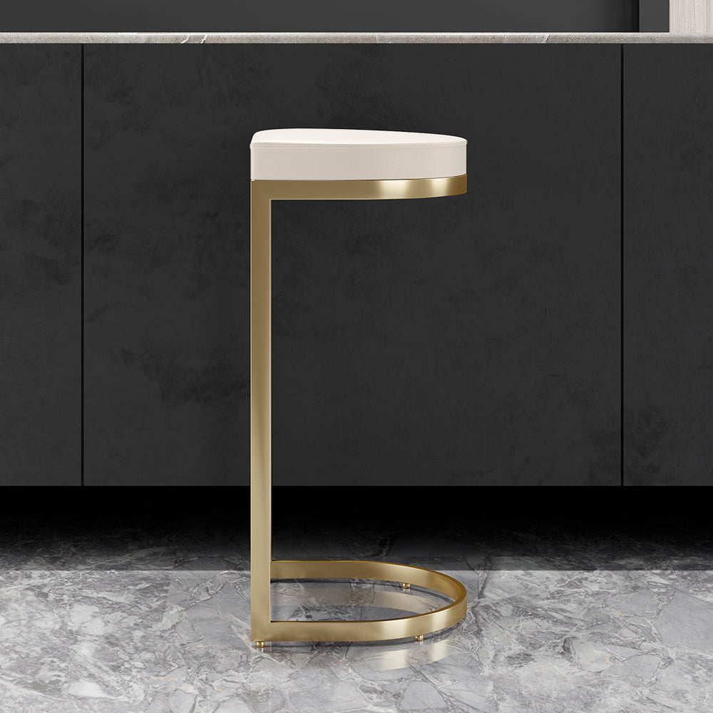 Modern PU Leather Off-White Counter Height Counter Stool Home Breakfast Counter Stool with Gold Frame