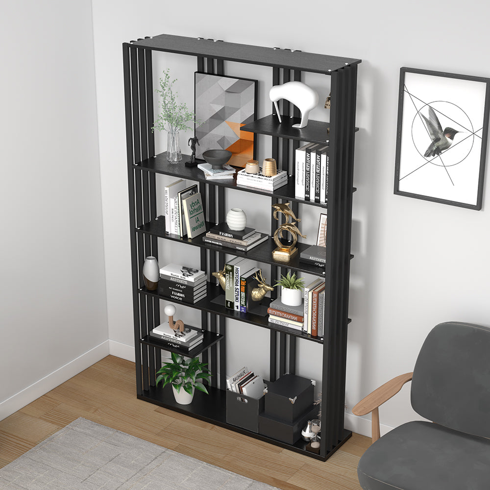 2000mm Modern Steel Etagere Bookshelf Display Shelving 6-Shelf in Black Tall Book Shelf