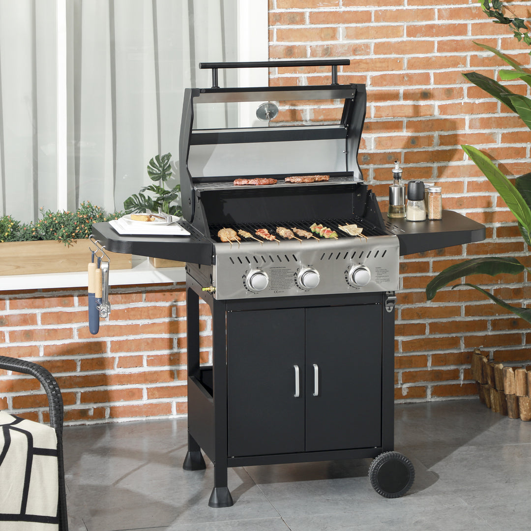 9 kW 3 Burner Gas BBQ Grill with See-through Lid