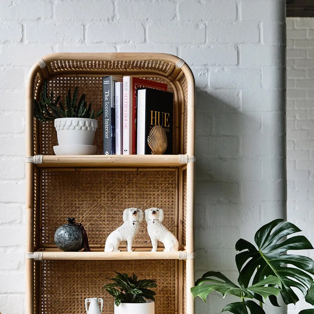 1500mm Natural Rattan Woven Bookcase 4-Tier Open Storage Display Shelving