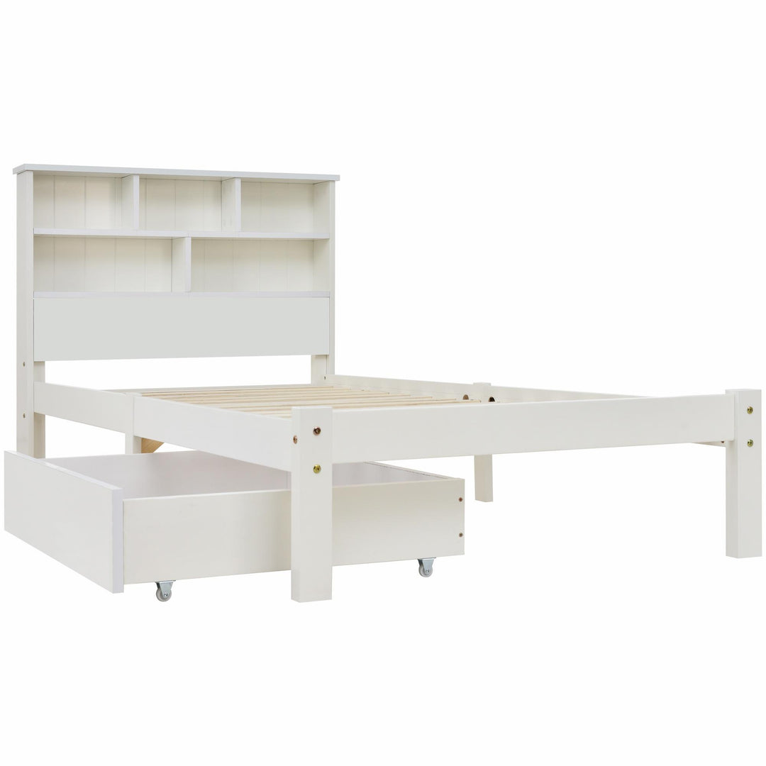 Single Wooden Storage Bed with Built-in Shelves