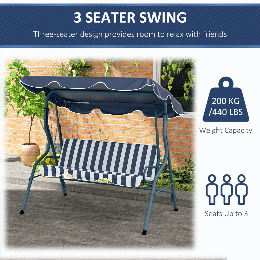 Waterproof 3 Seater Garden Swing Seat Chair Outdoor Bench with Adjustable Canopy and Metal Frame