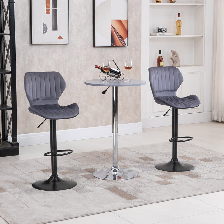 Bar Stool Set of 2 Velvet-Touch Fabric Adjustable Height Swivel Counter Chairs with Footrest