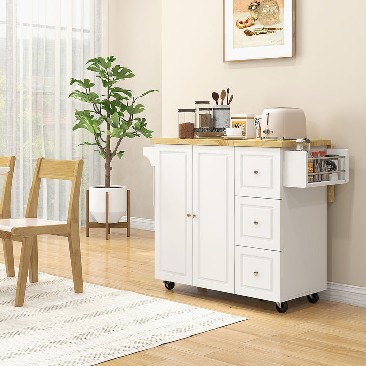 Drop-Leaf Kitchen Island on Wheels Utility Storage Cart with Drawers & Cabinet for Kitchen