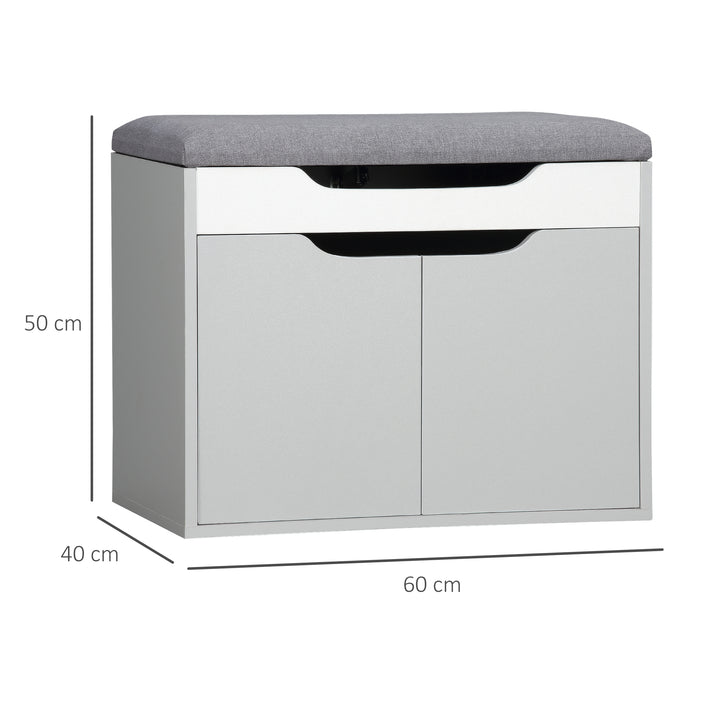 HOMCOM Shoe Bench with Cushion, Modern Storage Bench, 2-tier Cabinet, Adjustable Shelf, Grey