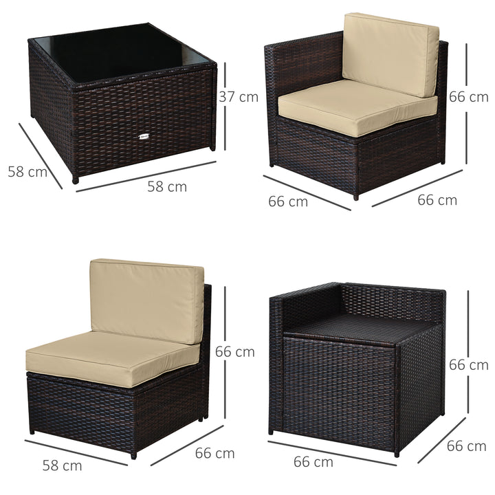 6-Seater Garden Rattan Furniture Patio Sofa and Table Set with Cushions Garden Corner Sofa 8 pcs Corner Wicker Seat Brown