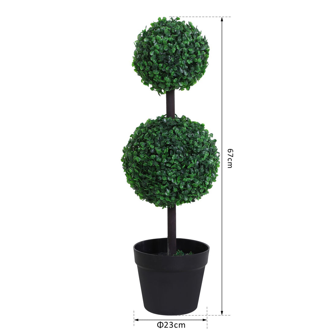 Set of 2 Artificial Boxwood Ball Topiary Trees Potted Decorative Plant Outdoor and Indoor Décor (67cm)