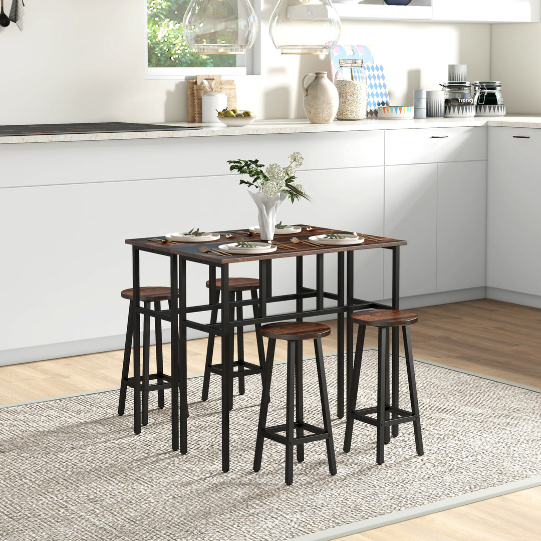 HOMCOM Bar Table with Stools, 2 Breakfast Tables, Rustic Brown