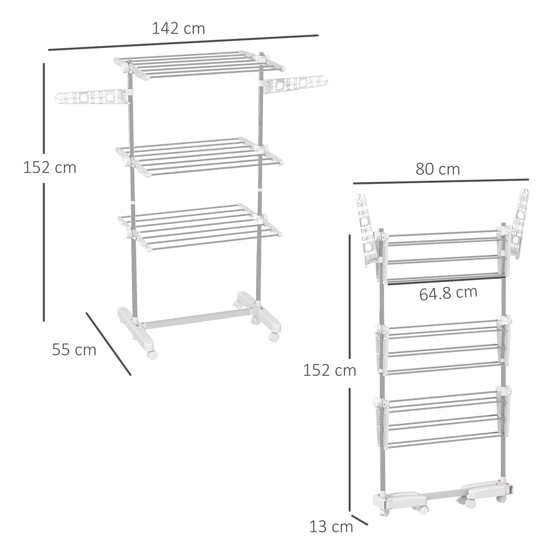 3 Tier Clothes Airer with Wheels and Wings