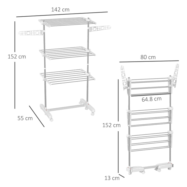 3 Tier Clothes Airer with Wheels and Wings