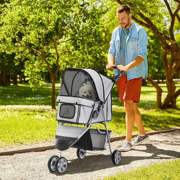 Dog Stroller Pet Travel Stroller Cat Dog Pushchair Trolley Puppy Jogger Carrier Three Wheels (Grey)