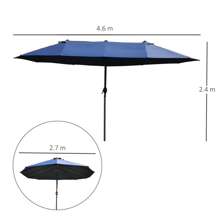 Waterproof 4.6m Garden Parasol Double-Sided Sun Umbrella Patio Market Shelter Canopy Shade Outdoor Blue - NO BASE