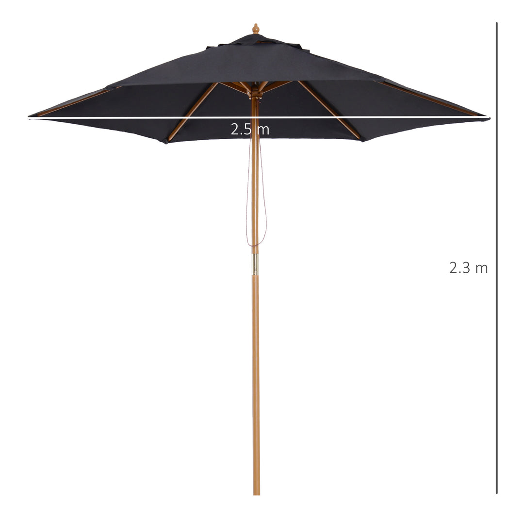 Wooden Patio Parasol: 2.5m Outdoor Sun Umbrella