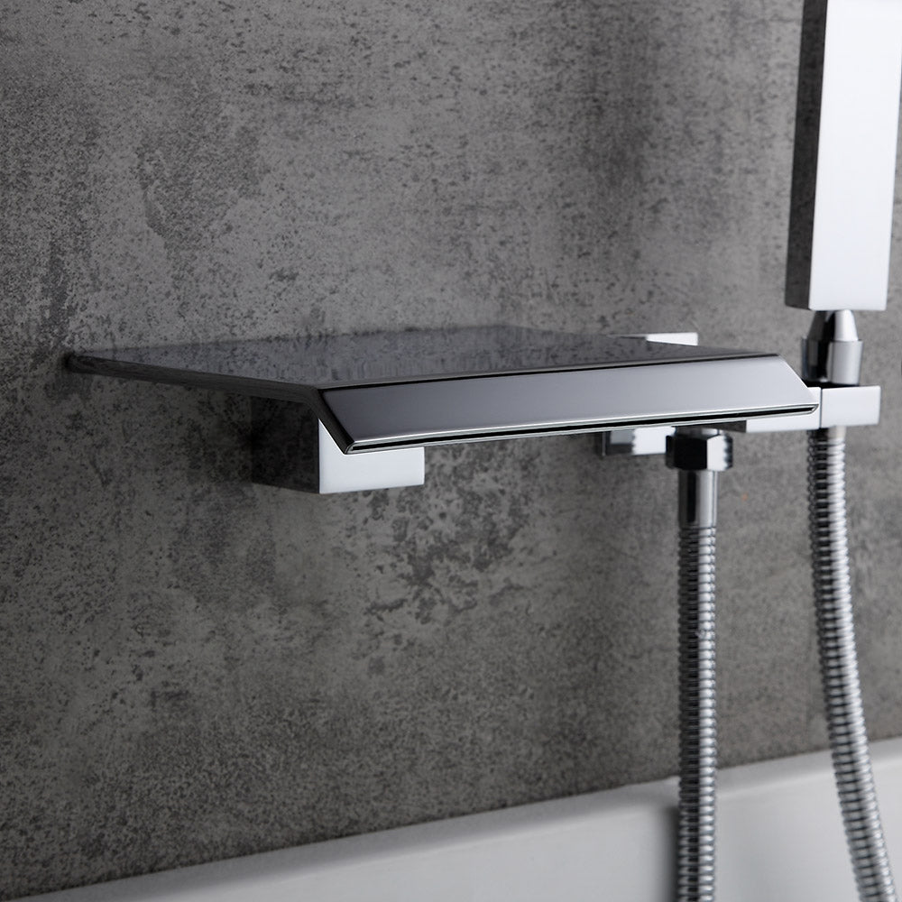 Moda Polished Chrome Wall-Mounted Waterfall Bath Tap with Hand Shower Solid Brass