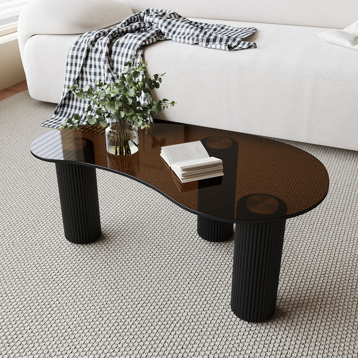 Modern Black Coffee Table with Tempered Glass & 3 Legs