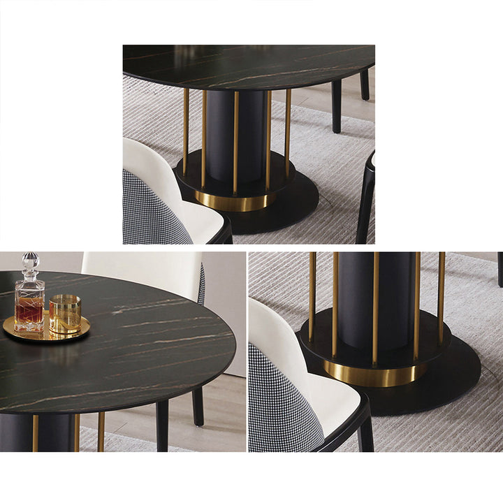 Round Dining Table Modern Black Sintered Stone Dining Table Stainless Steel Base