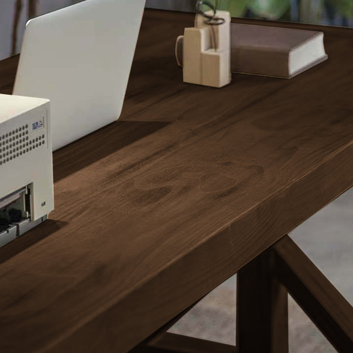 Vintage Style Walnut Pine wood Office Writing Desk with Trestle Leg in Natural Farmhouse Home Office Furniture Rectangular (1200mm)