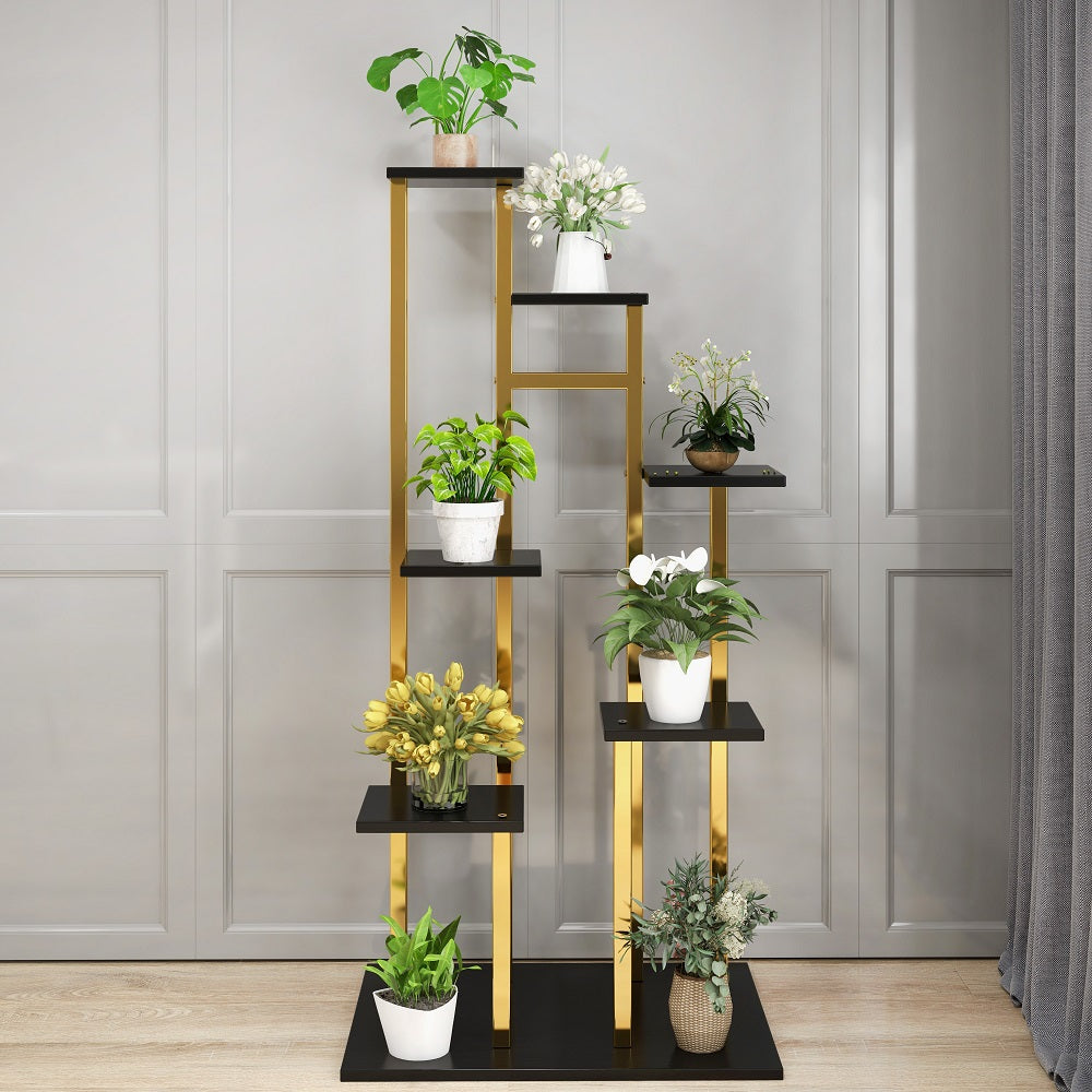 1500mm Modern Tall Metal Plant Stand 7 Tier Ladder Planter in Gold & Black