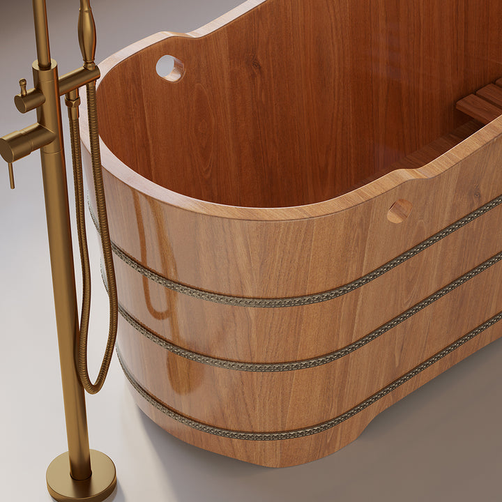 1510mm Japanese Oak Wood Soaking Bath Freestanding Modern Natural Bathtub