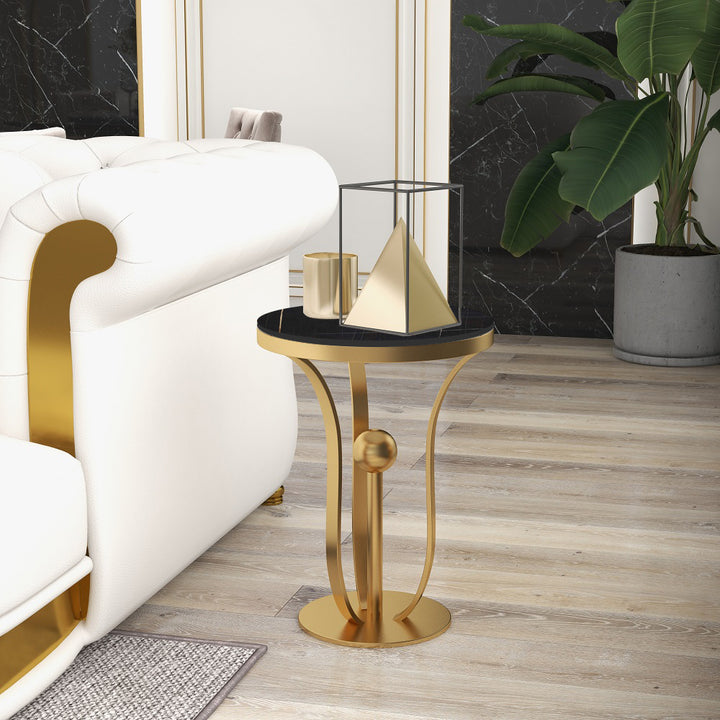 450mm Black Round End Table Modern Side Table with Stream-Lined Metal Pedestal