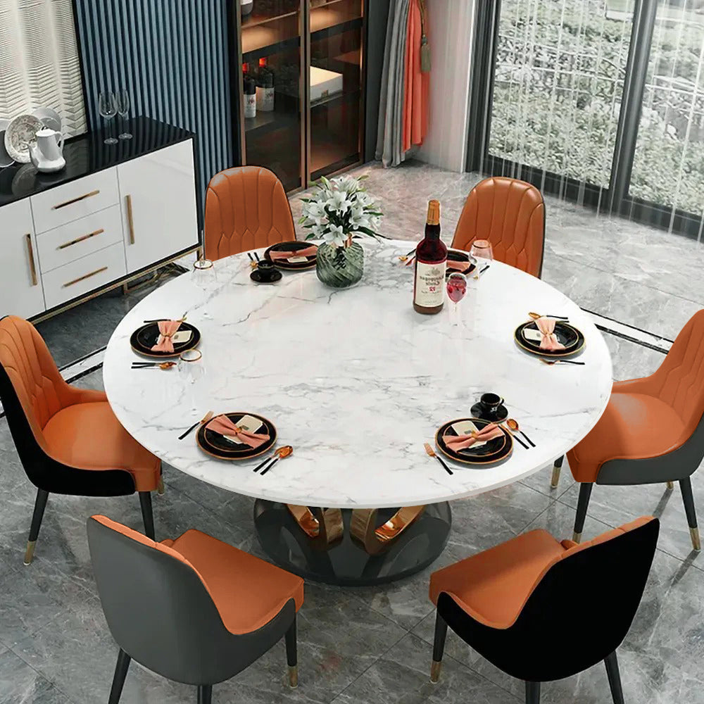 53.1" Contemporary Round Dining Table with Faux Marble Top in White & Gold