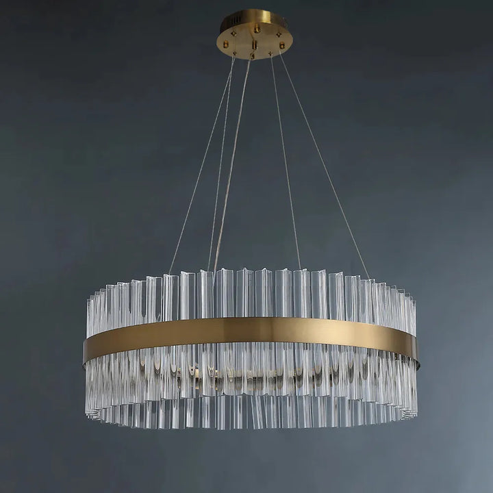 Fixedo Modern Glass Chandelier with Round Frame in Brass and Adjustable Cables