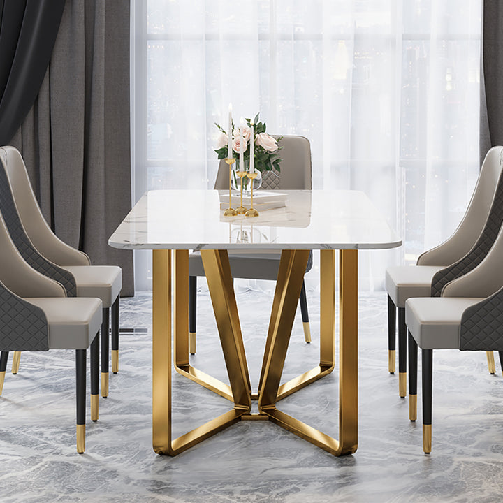 Marby Modern Rectangle 63" Faux Marble Dining Table Gold Base Stainless Steel