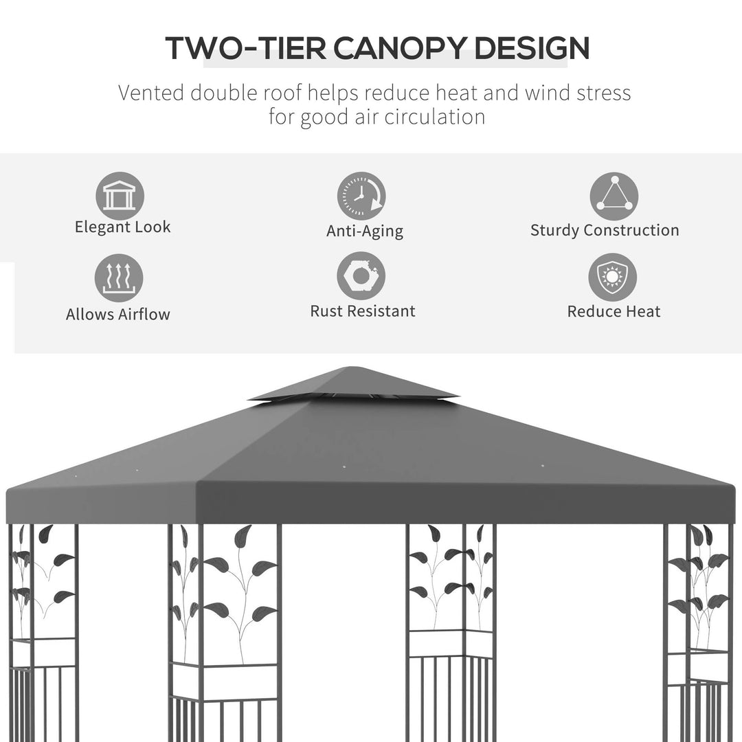 3 x 3m Outdoor Garden Steel Gazebo with 2 Tier Roof