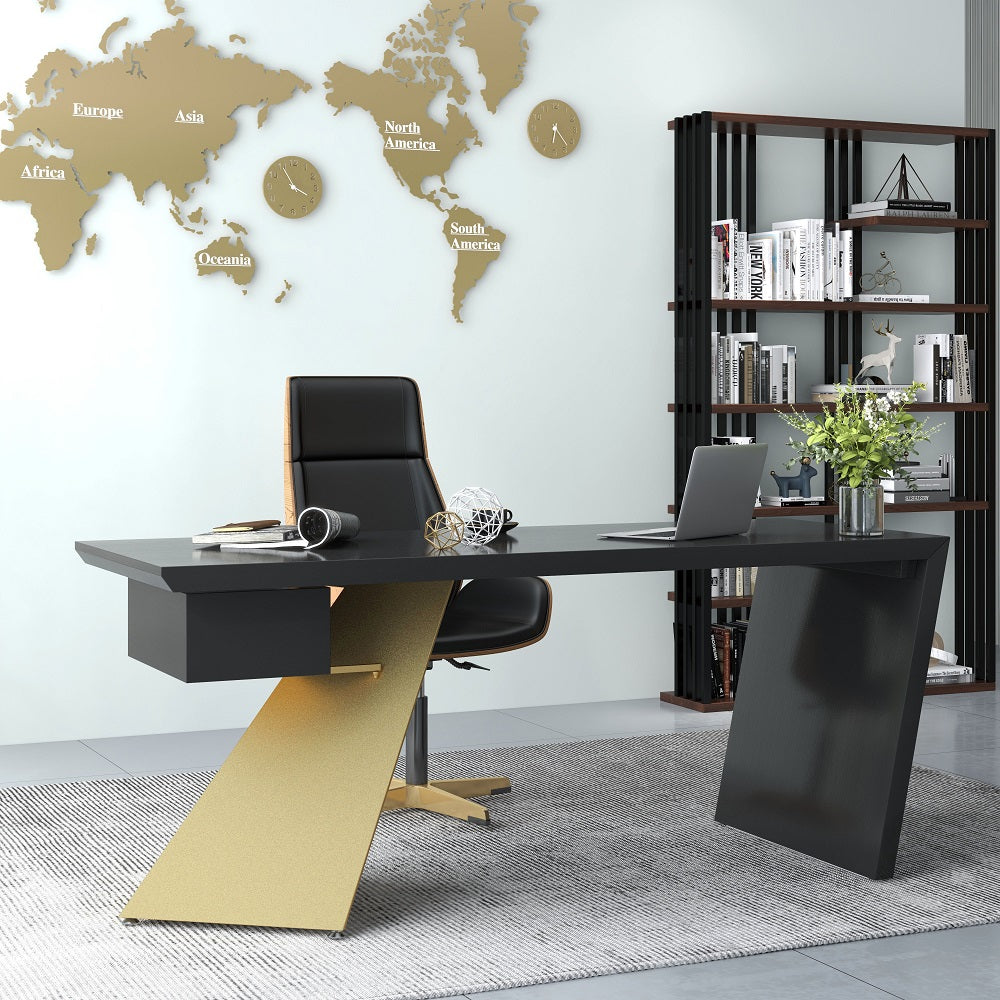 Cabstract Modern Black & Gold Office Desk Writing Desk with Drawer Computer Desk ( 1800mm)