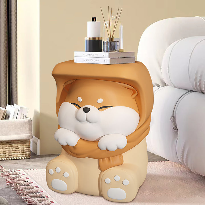 Cute Dog Side Table Floor Resin End Table Footstool for Living Room