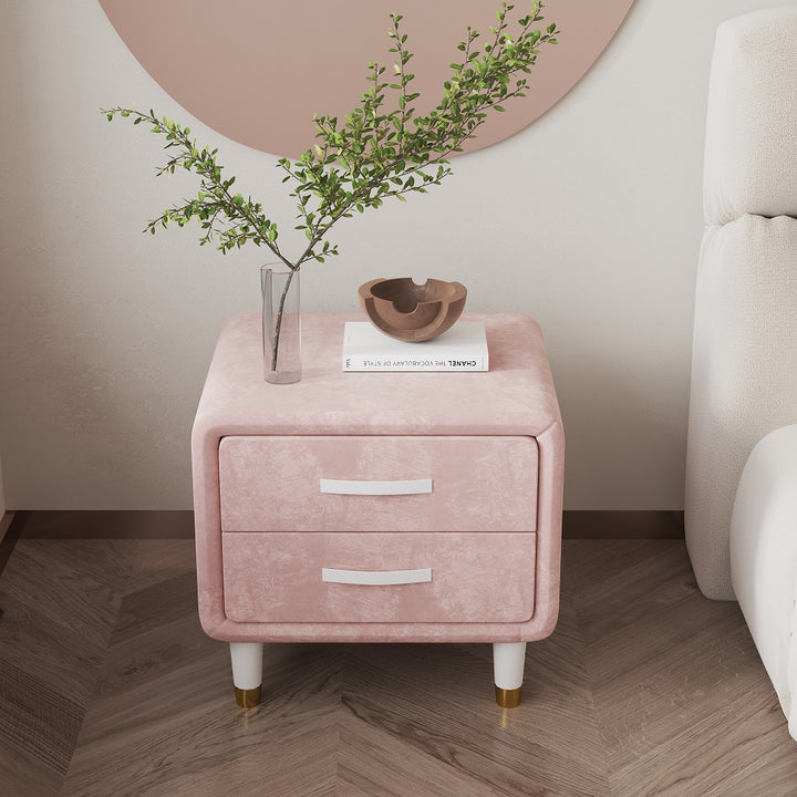 Modern Pink Velvet Nightstand with 2 Drawers Bedroom