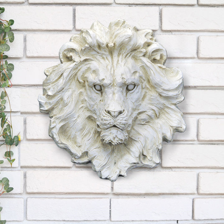 565mm Outdoor Lion Head Wall Decor Garden Sculpture Animal Statue Art in Beige