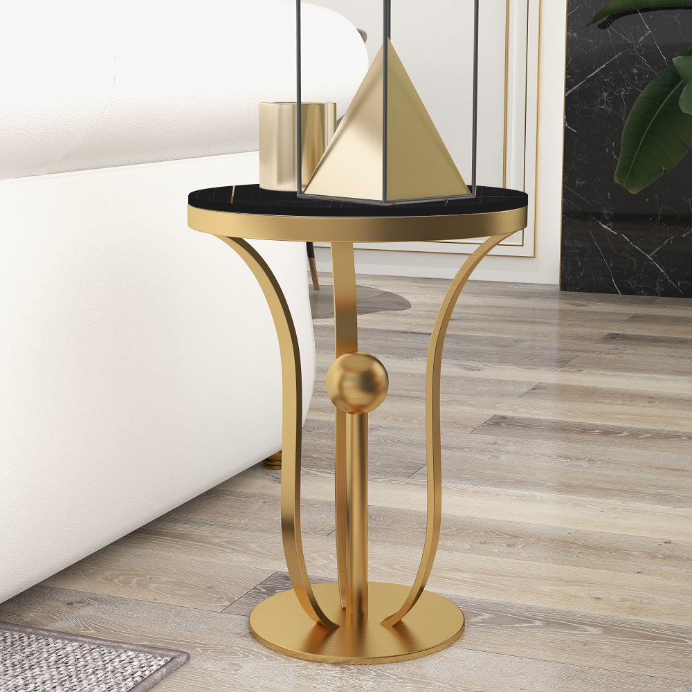 450mm Black Round End Table Modern Side Table with Stream-Lined Metal Pedestal