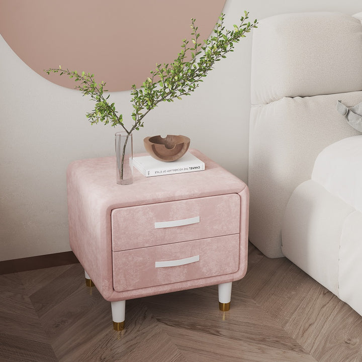 Modern Pink Velvet Nightstand with 2 Drawers Bedroom