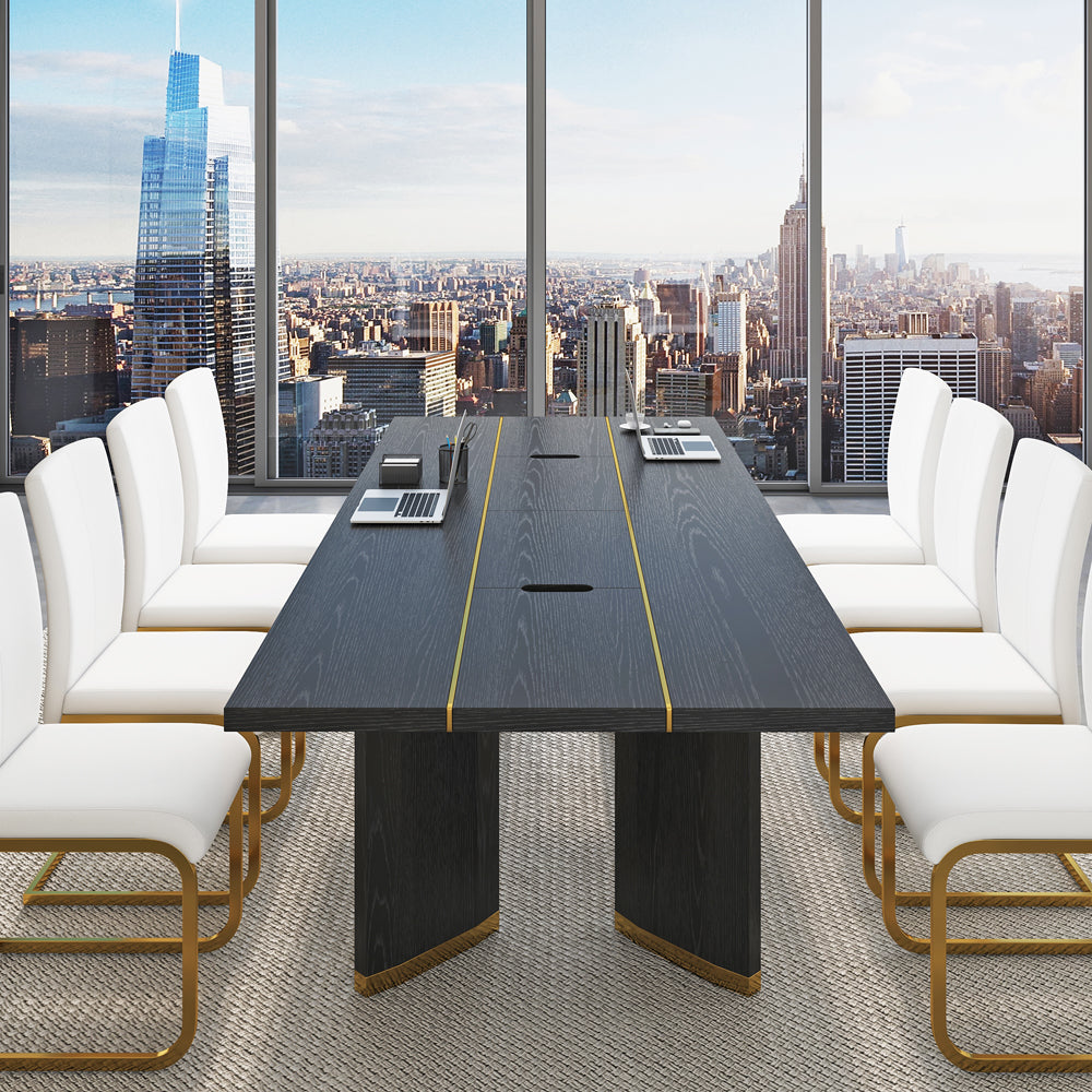 2400mm Modern Black Long Meeting Conference Table Rectangle Table Cable Management