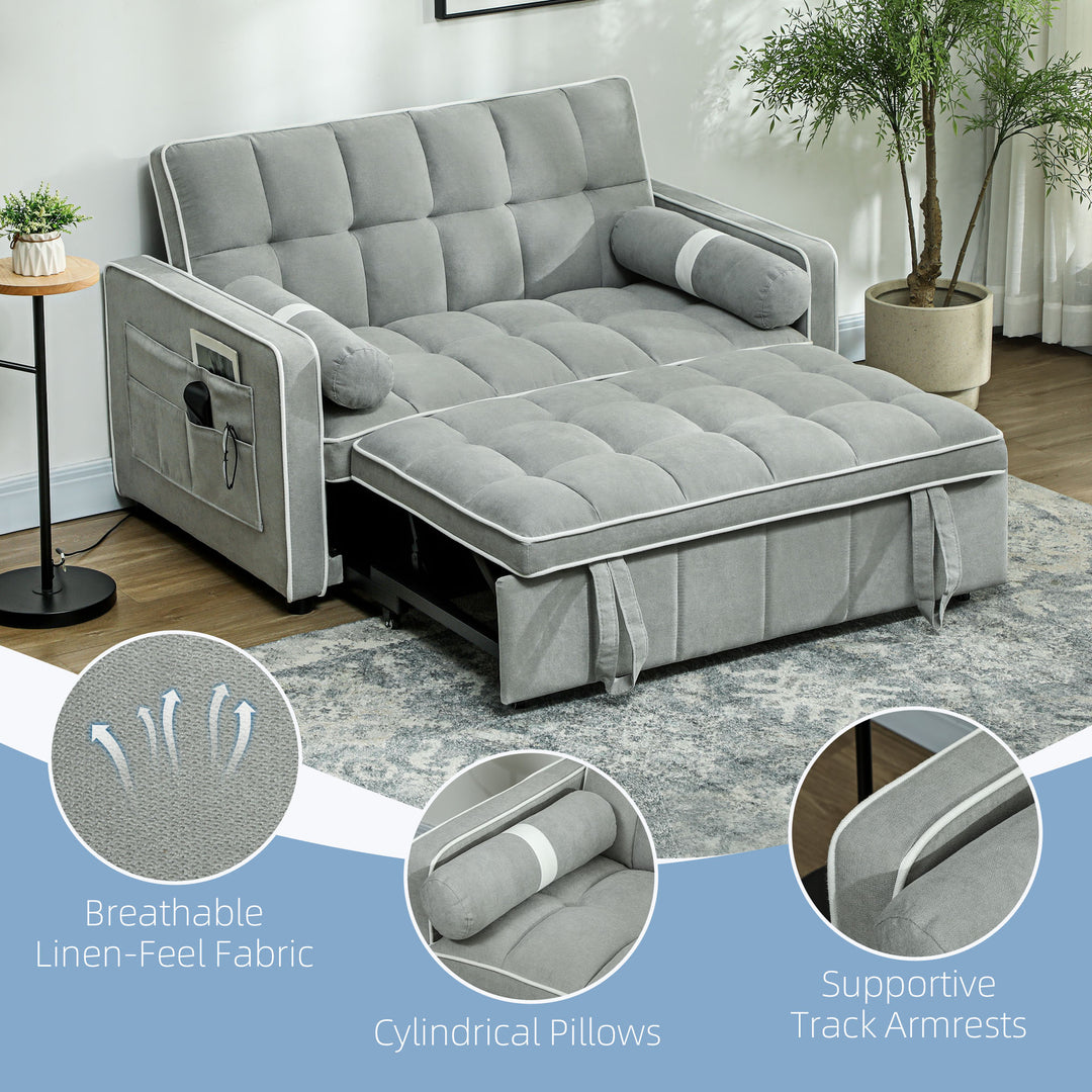 Two-Seater Linen-Look Sofa Bed - Light Grey