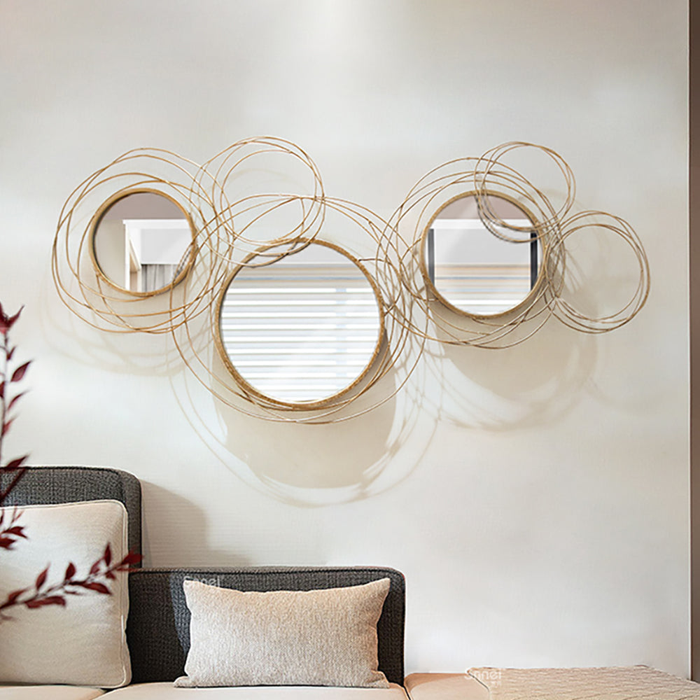 Light Luxury Creative 3D 6 Rings Round Gold Metal Wall Mirror