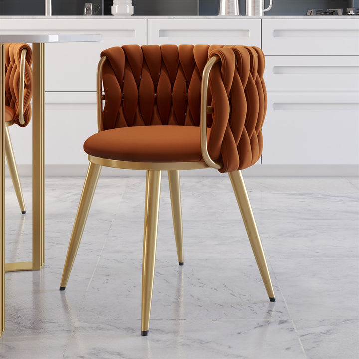 4-Piece Nordic Orange Barrel Back Dining Chair Round Accent Chair with Velvet Upholstery