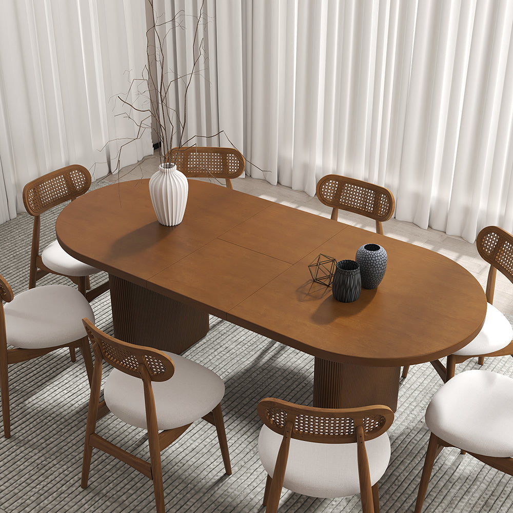 Japandi 2000mm-2400mm Oval Extendable Walunt Dining Table Butterfly Leaf 6-10 Seater