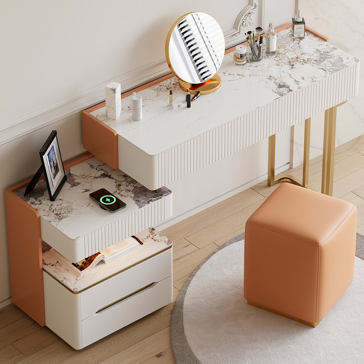 Modern Makeup Vanity Dressing Table with Charging Station & Light & Bluetooth Speakers