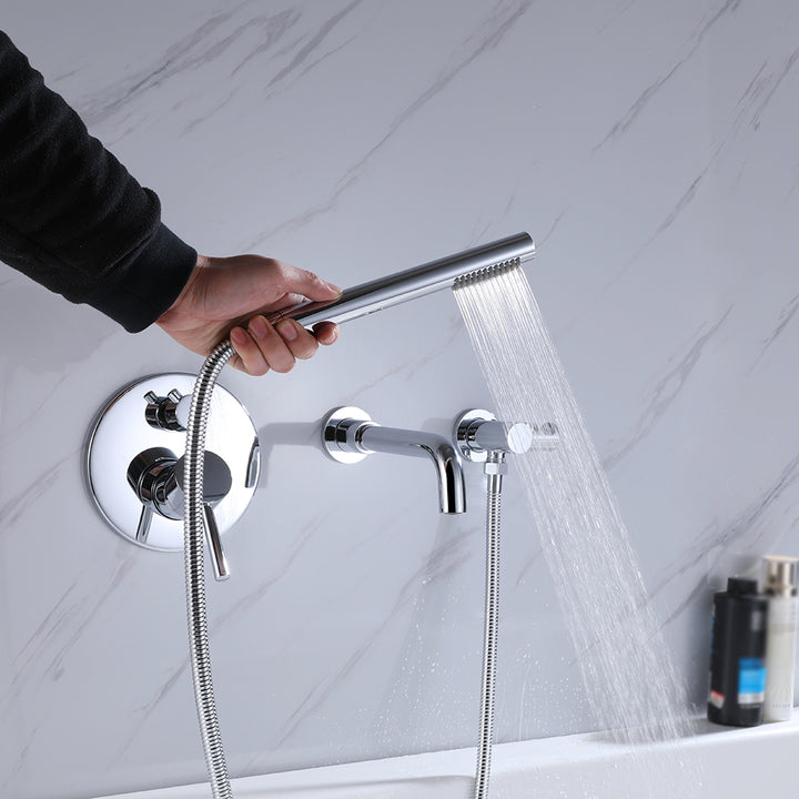 Stev Modern Wall-Mount Swivel Bath Filler Mixer Tap with Handshower in Polished Chrome