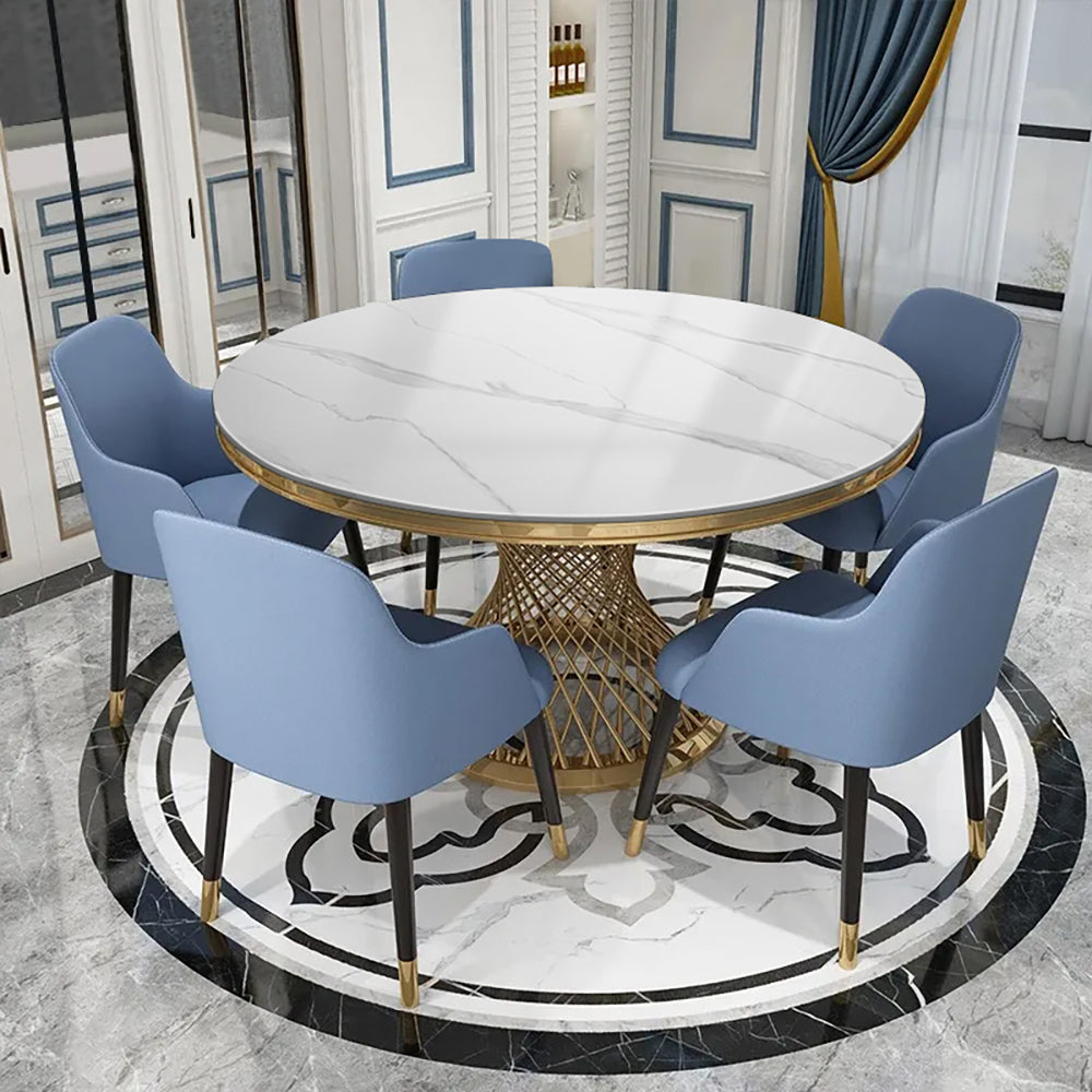 Modern 51" Round Dining Table Faux Marble Tabletop & Golden Stainless Steel Pedestal