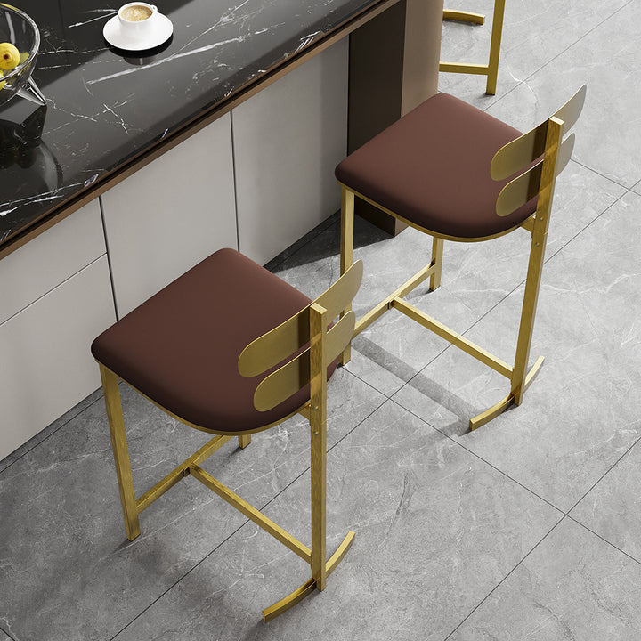 Modern PU Leather Brown Counter Stools with Back Breakfast Kitchen Bar Stool