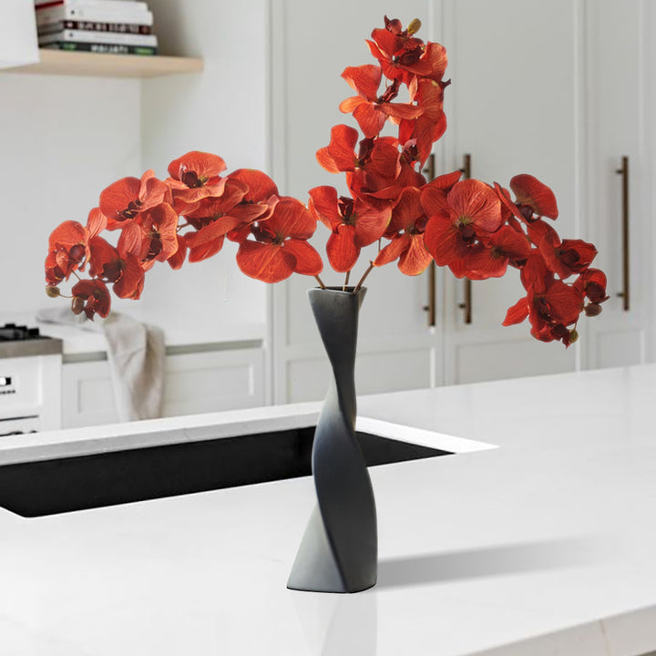 Modern Creative Orange Orchid Artificial Flower Arrangement in Black Vase