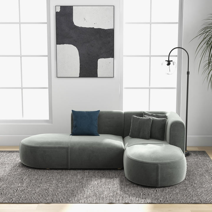 2650mm L-Shaped Sectional Corner Modern Modular Sofa with Pillows in Grey