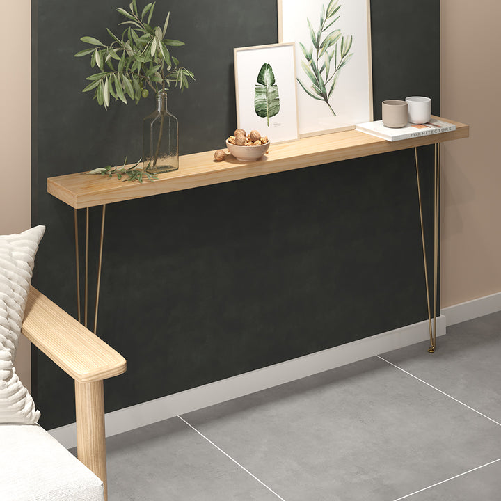 1500mm Rustic Natural Narrow Rectangular Console Table with Wooden Top & Metal Legs