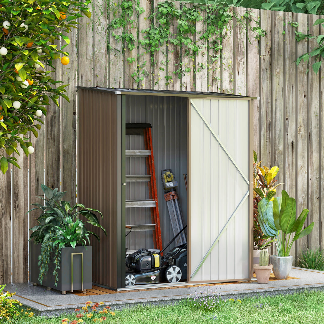 5 x 3 ft Metal Garden Storage Shed Patio Corrugated Steel Roofed Tool Shed with Single Lockable Door