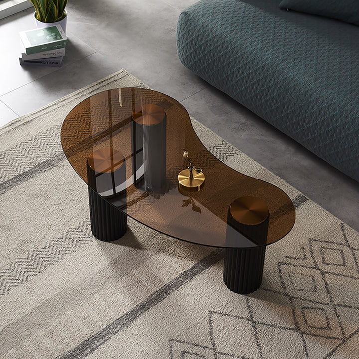 Modern Black Coffee Table with Tempered Glass & 3 Legs