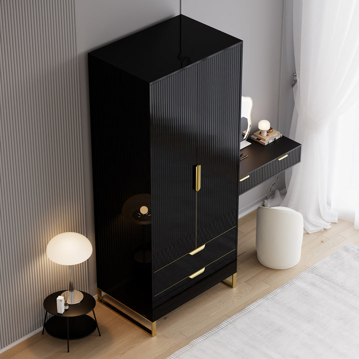 Aro Modern Black Tall Wardrobe with Storage Bedroom Clothing Armoire